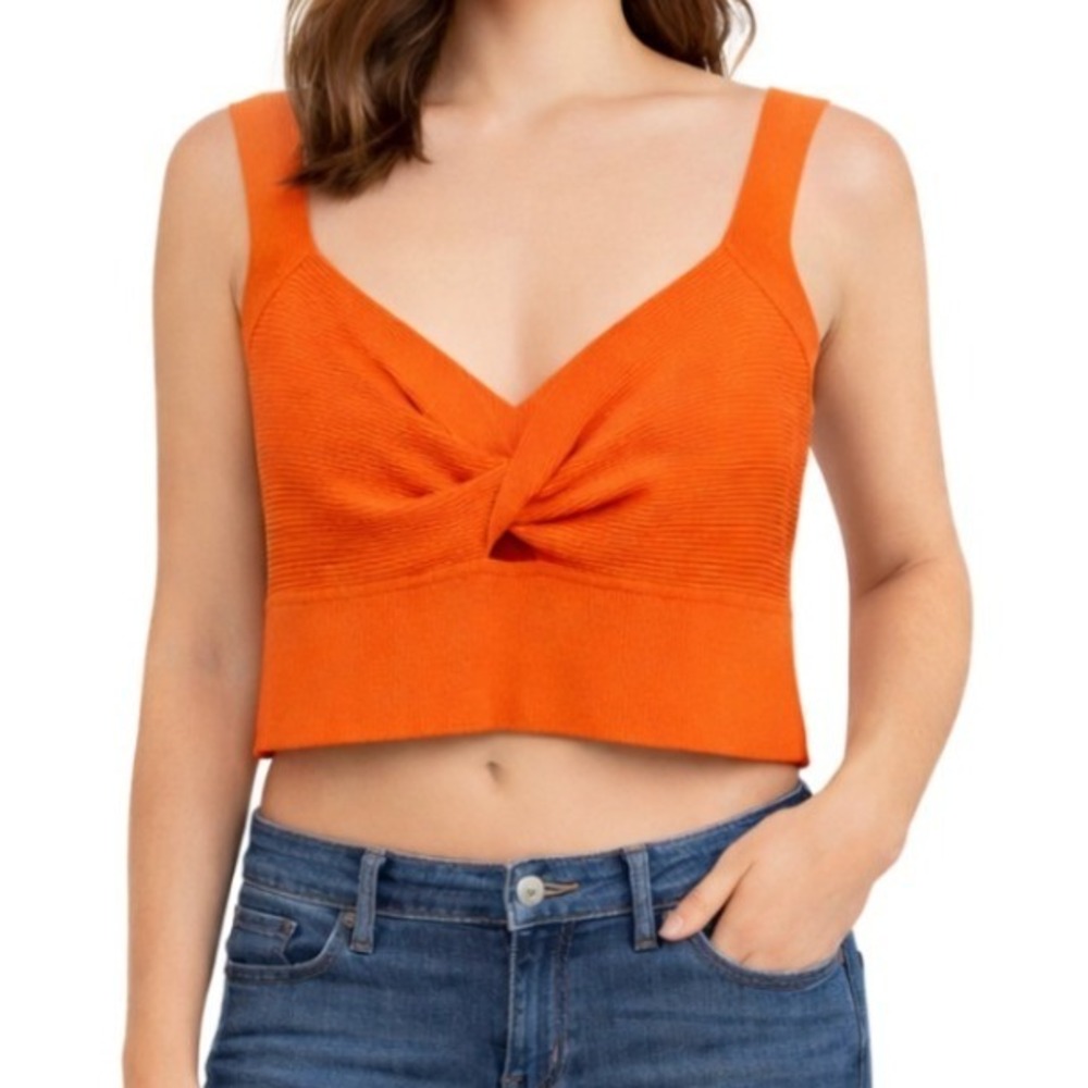 Express NWT Womens Orange Ribbed Knit Twisted V Neck Crop Tank Summer Size XL